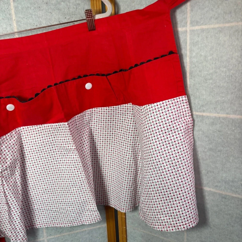 Unbranded Half Apron OS Red‎ White Vintage Style Rick Rack Button Trim Cotton
